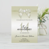 Ivoor Gem Bow & Lint 14e bruiloft Jubileum Save The Date (Staand voorkant)