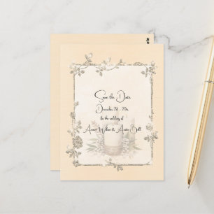 Ivoor Glanzend Elegant Glitterend Bewaar de Datum Briefkaart