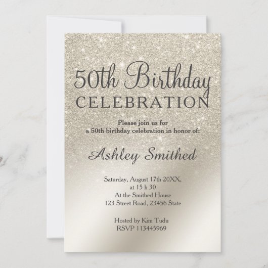 ivoor glitter ombre metallic 50ste verjaardag van kaart (Voorkant)