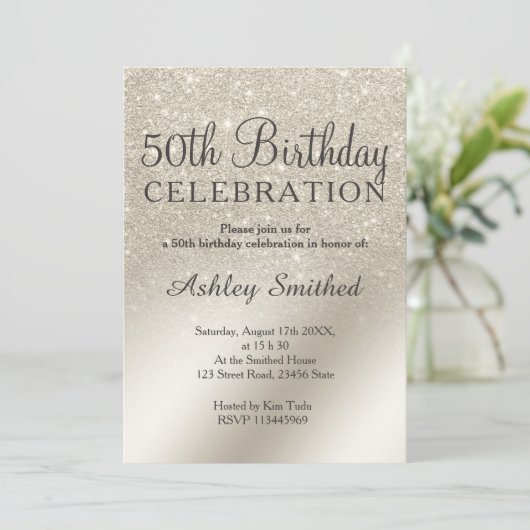 ivoor glitter ombre metallic 50ste verjaardag van kaart (Staand voorkant)