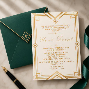 Ivoor Goud Art Deco Soirée Elegante Geometrische Kaart
