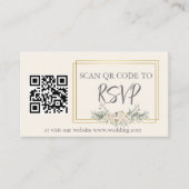 Ivoor Goud Bloemen RSVP QR Code Bruiloft Website Informatiekaartje (Voorkant)