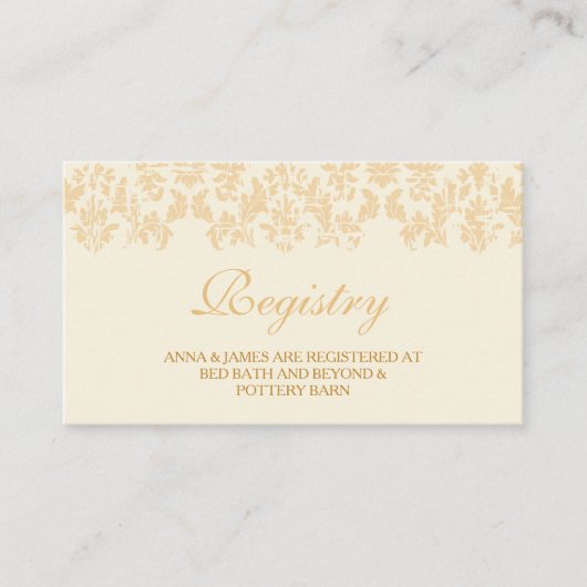 Ivoor & Goud Damask Wedding Registry Kaart (Voorkant)