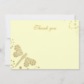 Ivoor & Goud Dragonfly pointillisme Flat Dank u Bedankkaart (Voorkant)