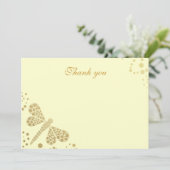 Ivoor & Goud Dragonfly pointillisme Flat Dank u Bedankkaart (Staand voorkant)