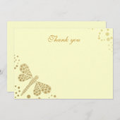 Ivoor & Goud Dragonfly pointillisme Flat Dank u Bedankkaart (Voorkant / Achterkant)