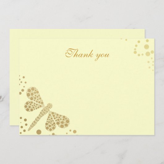 Ivoor & Goud Dragonfly pointillisme Flat Dank u Bedankkaart (Voorkant / Achterkant)