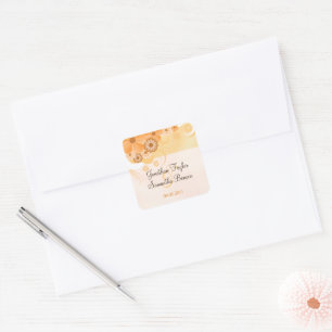Ivoor Goud en Perzik Bloemen Bruiloft Favor Sticke Vierkante Sticker