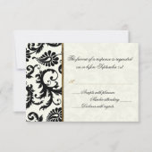 Ivoor, Goud, en Zwarte Damask Antwoordapparaat Kaa RSVP Kaartje (Voorkant)