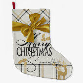 Ivoor & Goud Plaid Rendier & Naam Vrolijk Kerstfee Grote Kerstsok (Voorkant)