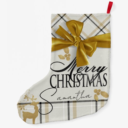 Ivoor & Goud Plaid Rendier & Naam Vrolijk Kerstfee Grote Kerstsok (Achterkant)