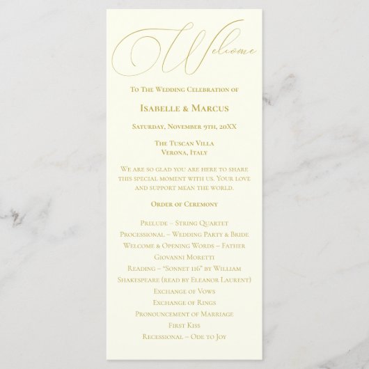 Ivoor & Goud Wedding Programma (Voorkant)