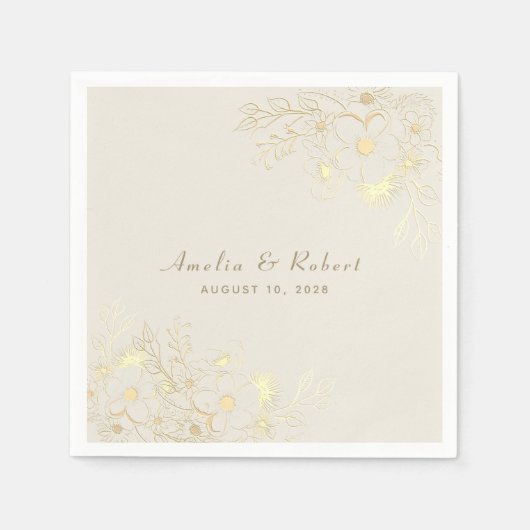 Ivoor Gouden Bloemen Trouwpapier Servetten (Voorkant)
