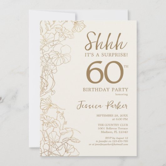Ivoor Gouden Botanische Verrassing 60e Verjaardag Kaart (Voorkant)