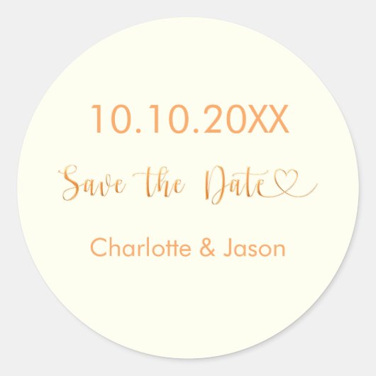 Ivoor gouden hart bruiloft Save the Date Ronde Sticker (Voorkant)