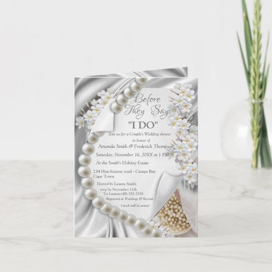 Ivoor, groen, blauw, goud op zijden douche uitnodi (Voorkant)