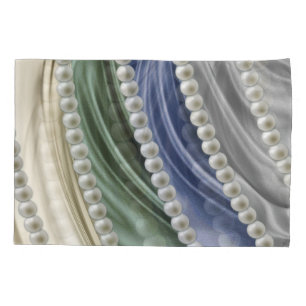 Ivoor, groen, blauw, goud, zijde - parels kussensloop