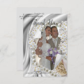 Ivoor, groen, blauw, gouden zijde & bruiloft dank RSVP kaartje (Voorkant / Achterkant)