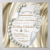 Ivoor, groen, blauw, gouden zijde en parel, bruilo poster (Voorkant)