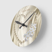 Ivoor, groen, blauw, gouden zijde en parels ronde klok (Hoek)