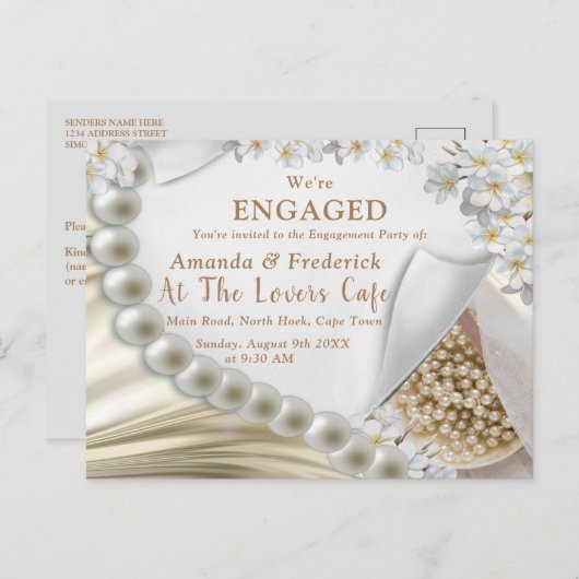 Ivoor, groen, blauw, gouden zijde en parels uitnodiging briefkaart (Voorkant / Achterkant)