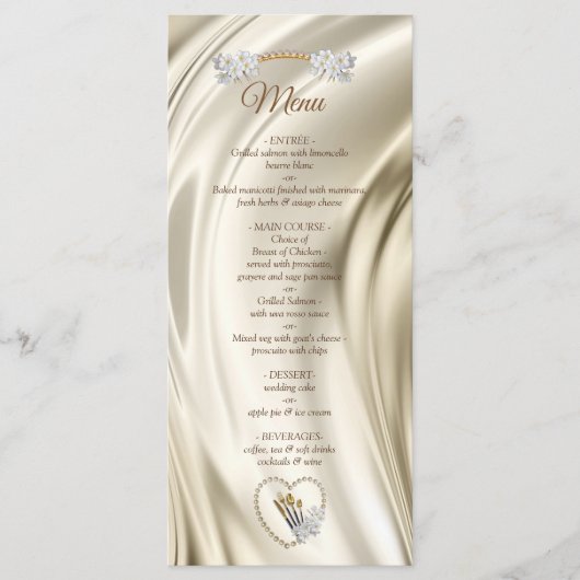 Ivoor, Groen, Blauw, Gouden Zijde & Parels Menu (Voorkant)