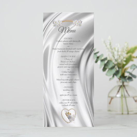 Ivoor, Groen, Blauw, Gouden Zijde & Parels Menu (Staand voorkant)