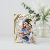 Ivoor, Groen, Blauwe Zijde & Parels Bewaar de Datu Aankondigingskaart (Staand voorkant)