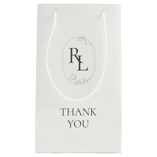 Ivoor & Groen | Bloemenmonogram bruiloft Dank u Klein Cadeauzakje (Voorkant)