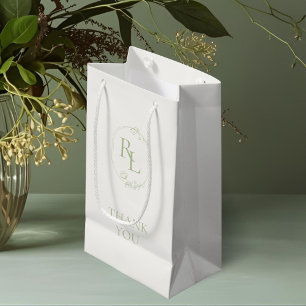 Ivoor   Groene Bloemen Monogram Huwelijk Bedankt Klein Cadeauzakje