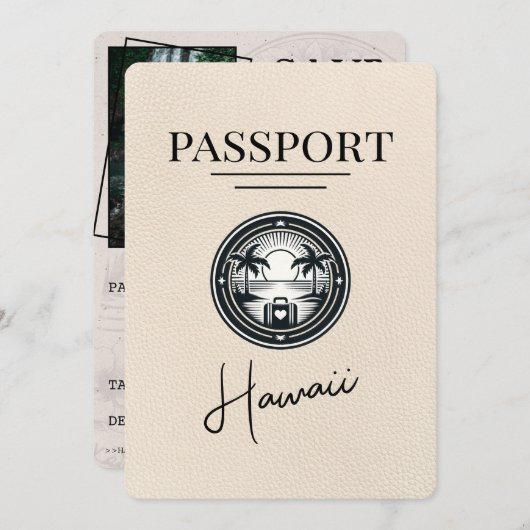 Ivoor Hawaii Passport Bewaar de datum Save The Date (Voorkant / Achterkant)