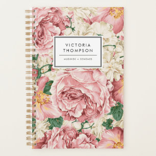 Ivoor Hortensia's en Roze Tuinrozen Bloemstuk Planner
