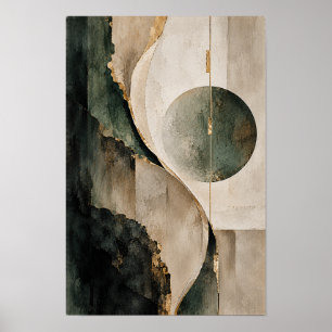 Ivoor Houtskool Bol Balans Abstracte Wandkunst Poster