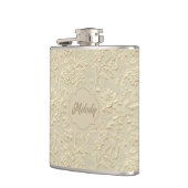 Ivoor in reliëf verpakte florale vinylkolf heupfles (Links)