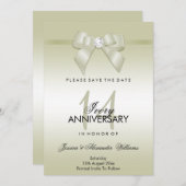 Ivoor juweel boog en lint 14e trouwdag save the date (Voorkant / Achterkant)