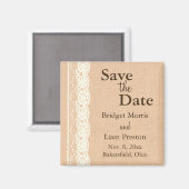 Ivoor Kant & Licht Burlap Sla de datum op Magneet (Voorkant / Achterkant)