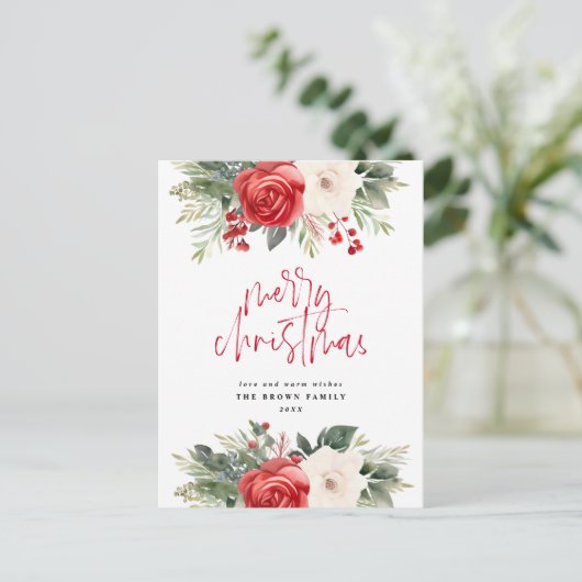 Ivoor Kerstkrans Kerstmis Waterverf Feestdagenkaart (Staand voorkant)