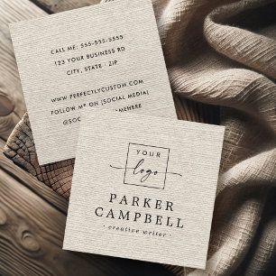 Ivoor licht bruin linnen ziet er elegant logo mini vierkante visitekaartje