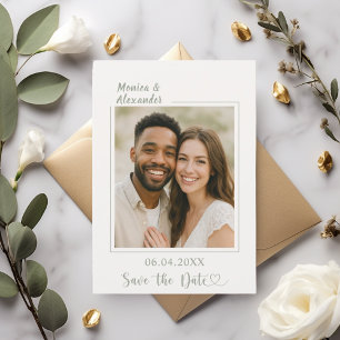 Ivoor lichtgroene foto trouwkaart Save the Date