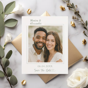 Ivoor lichtgroene foto trouwkaart Save the Date