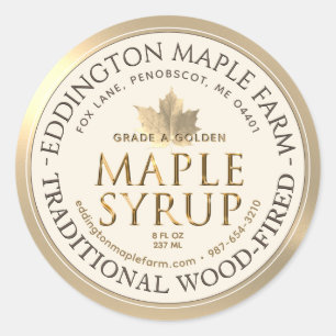 Ivoor Maple Syrup Gouden Maple Blad Gouden Rand Ronde Sticker