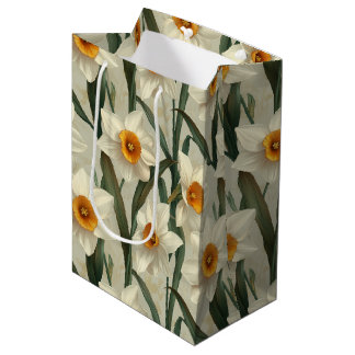 Ivoor Narcissus Botanical Spring Print Medium Cadeauzakje