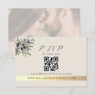 Ivoor Olijf Foto QR Bruiloft RSVP Kaartje