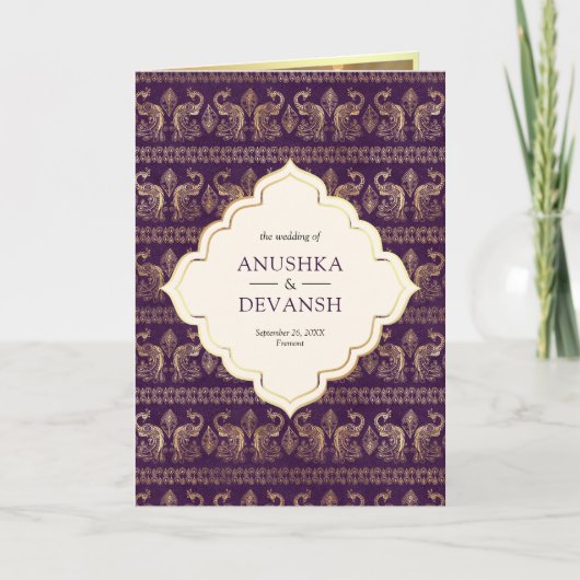 Ivoor Paarse Peacock Patroon Bloemen Indische brui (Voorkant)