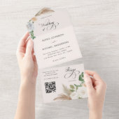 Ivoor Pampas Gras Rozen & Elegante Script Bruiloft All In One Uitnodiging (Afscheurbaar)