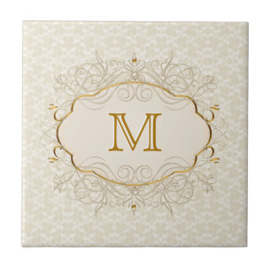 Ivoor Parel en Goud Monogram Tegeltje