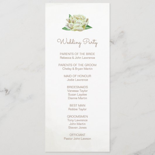 Ivoor Pioen Waterverf Bloemen Trouwceremonie Programma (Achterkant)