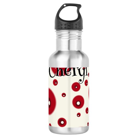 Ivoor Rode Stippen Funky Whimsical Cirkelpatroon Waterfles (Voorkant)
