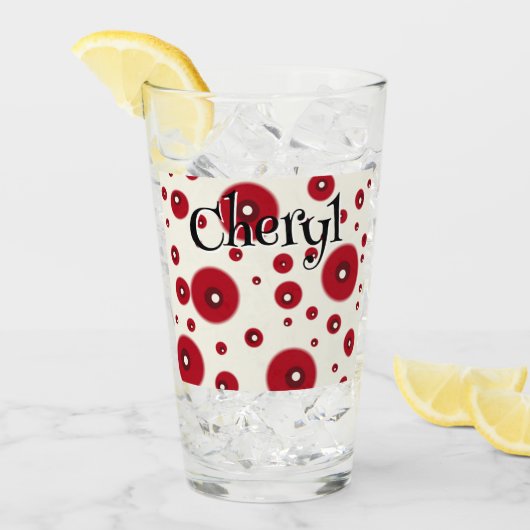 Ivoor Rode Stippen Funky Whimsisch Cirkelpatroon  Glas (Voorkant ijs)
