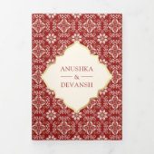 Ivoor rood patroon Alles in een Indiase bruiloft Drieluik Uitnodiging (Cover)